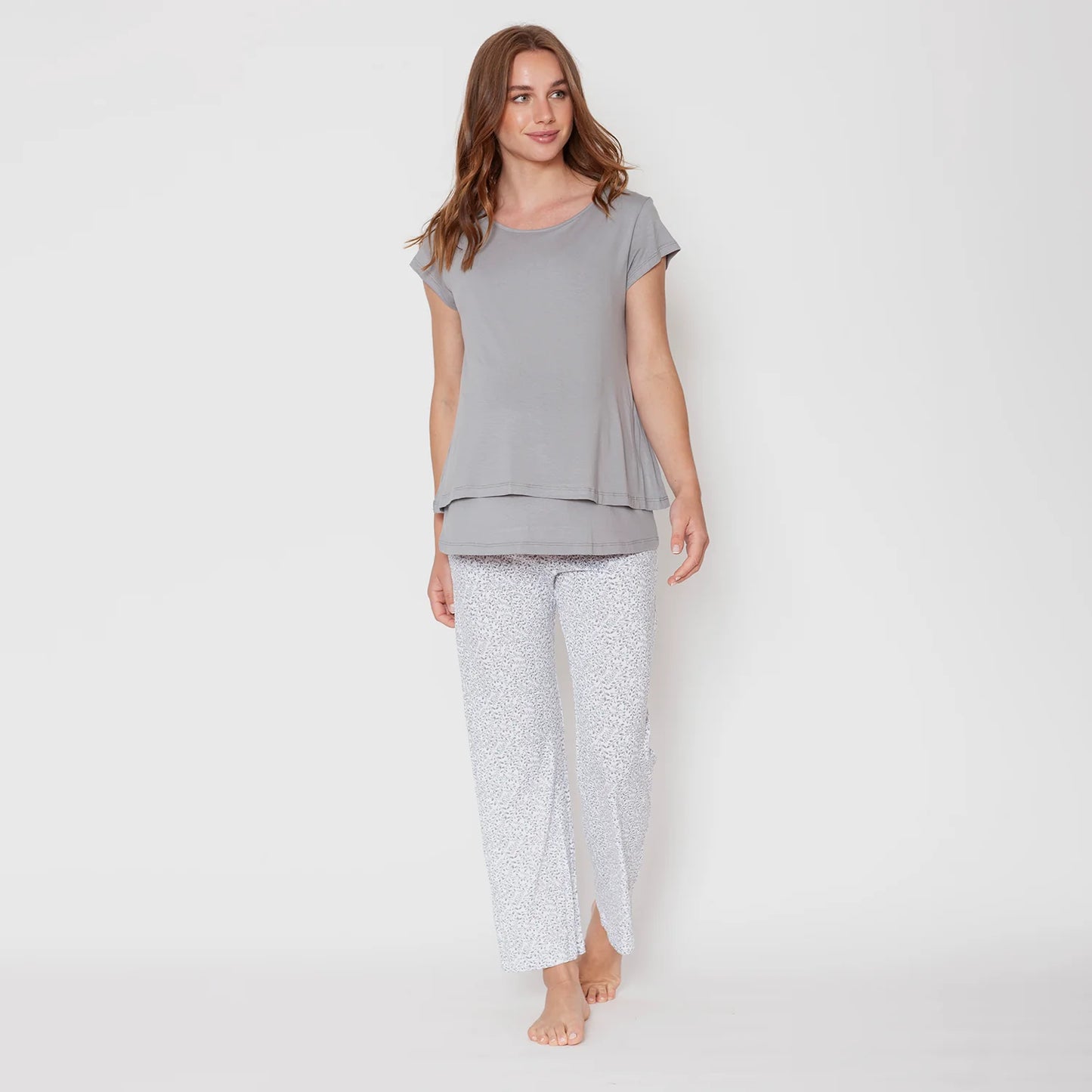 Maternity Pajamas for Pregnancy and Nursing in Pima Cotton - Grey Twigs