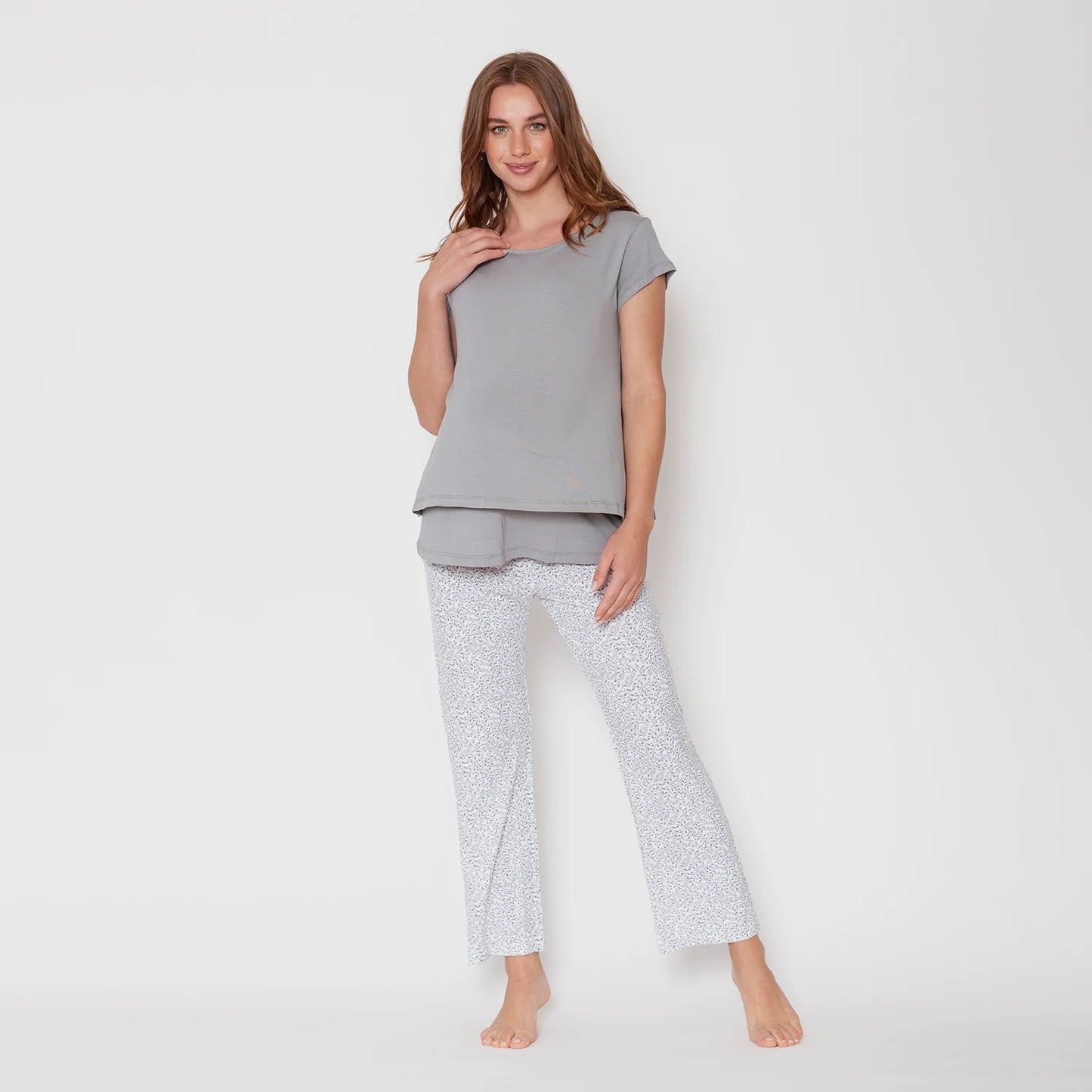 Maternity Pajamas for Pregnancy and Nursing in Pima Cotton - Grey Twigs