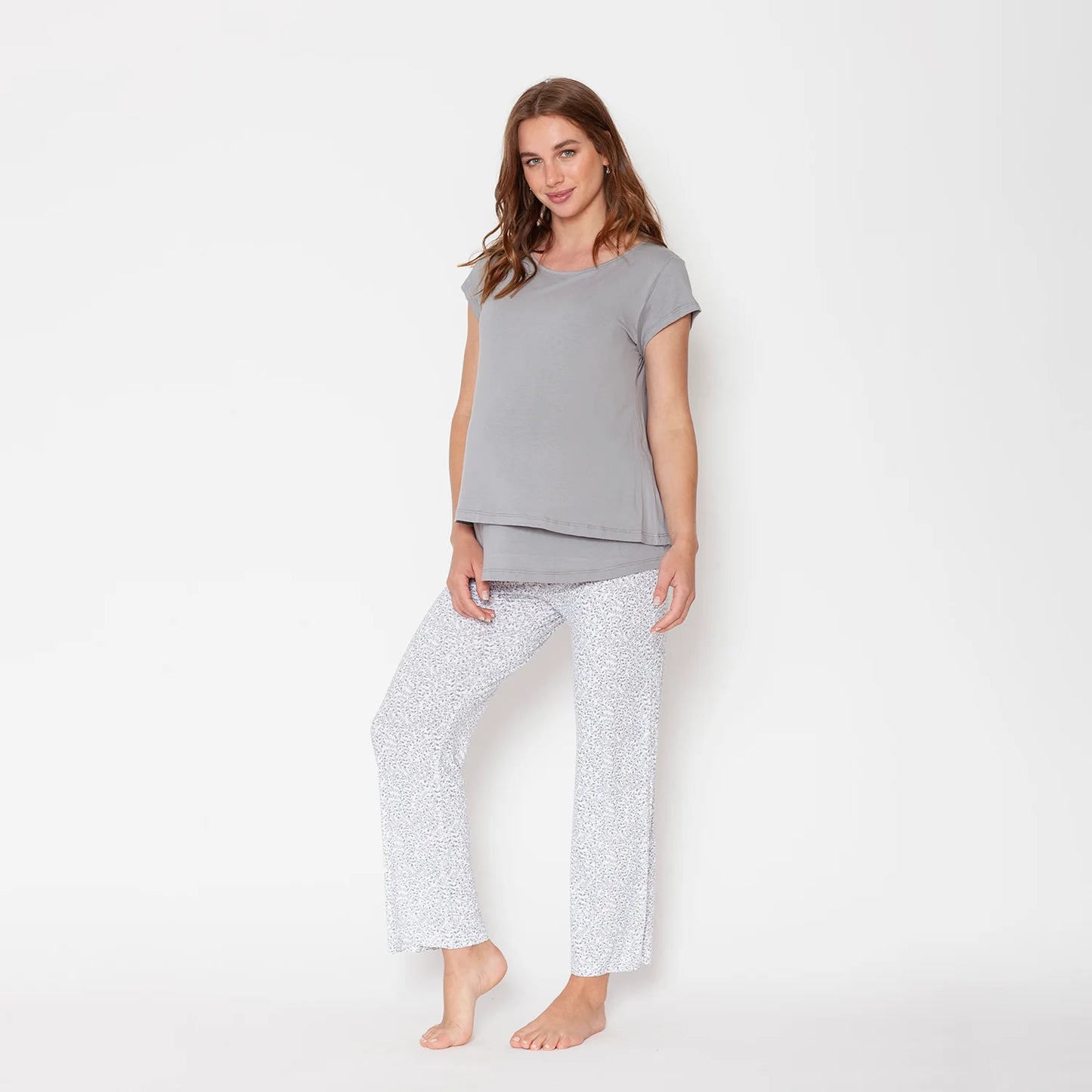 Maternity Pajamas for Pregnancy and Nursing in Pima Cotton - Grey Twigs