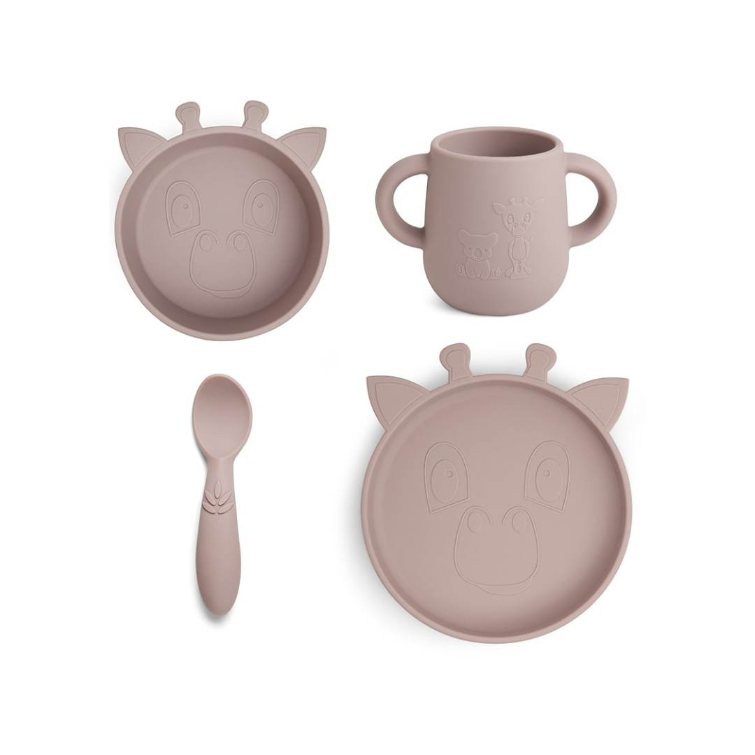 Set de Comida de Silicona Jirafa Lykke - Rosa Madera | Nuuroo
