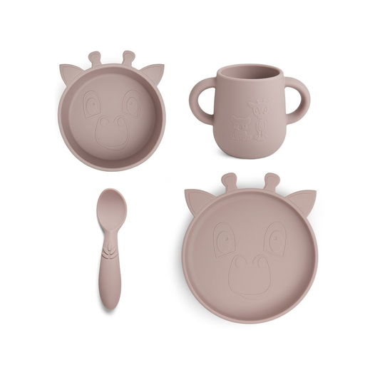 Set de Comida de Silicona Jirafa Lykke - Rosa Madera | Nuuroo