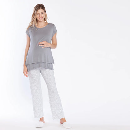 Maternity Pajamas for Pregnancy and Nursing in Pima Cotton - Grey Twigs