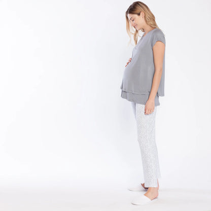 Maternity Pajamas for Pregnancy and Nursing in Pima Cotton - Grey Twigs