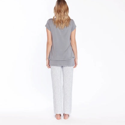 Maternity Pajamas for Pregnancy and Nursing in Pima Cotton - Grey Twigs