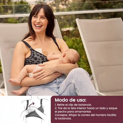 Sostén de Lactancia 4 en 1 - Leopardo Negro | MomCozy