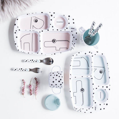 Set Vajilla 2 Piezas + Set de Cubiertos Happy Dots - Gris