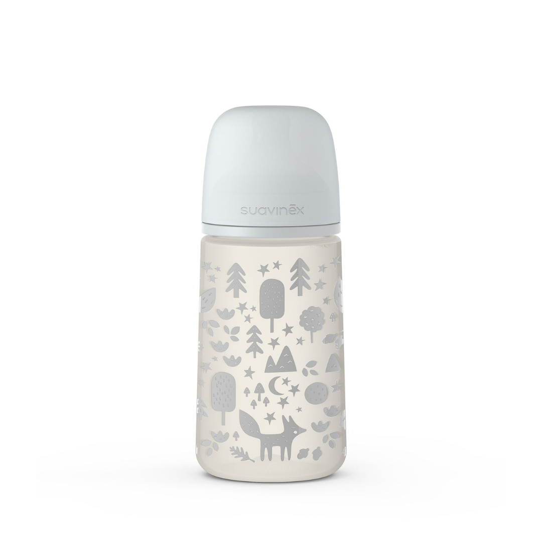 Mamadera de Silicona Flujo Medio con Tetina Fisiológica Fox - Gris - 270 ml | Suavinex