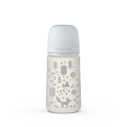 Mamadera de Silicona Flujo Medio con Tetina Fisiológica Fox - Gris - 270 ml | Suavinex