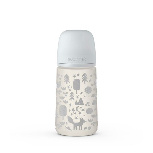 Mamadera de Silicona Flujo Medio con Tetina Fisiológica Fox - Gris - 270 ml | Suavinex