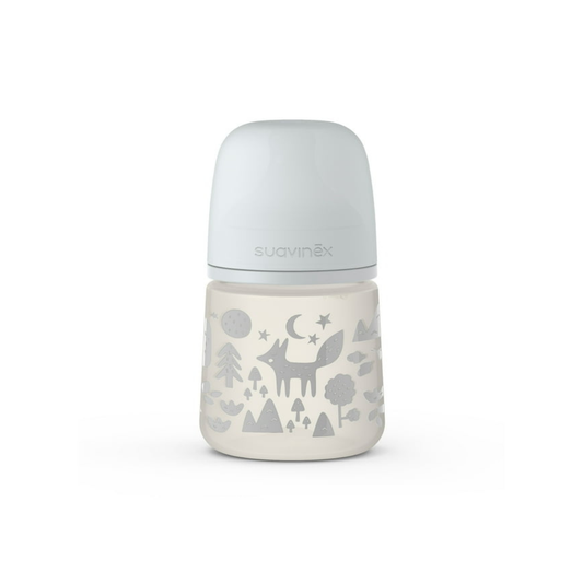 Mamadera de Silicona Flujo Medio con Tetina Fisiológica Fox - Gris - 150 ml | Suavinex