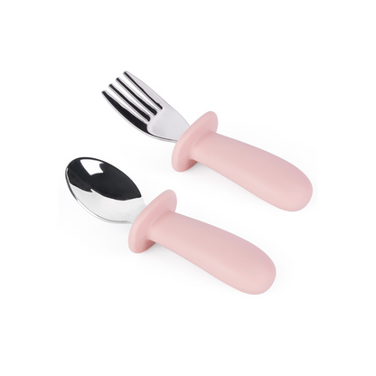 Cubiertos de Acero con Mango de Silicona - Rosa | The Baby Nation