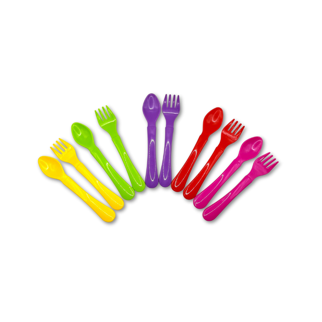 Juego de 10 Cucharas y Tenedores de Colores | The Baby Nation