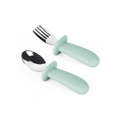 Cubiertos de Acero con Mango de Silicona - Verde | The Baby Nation