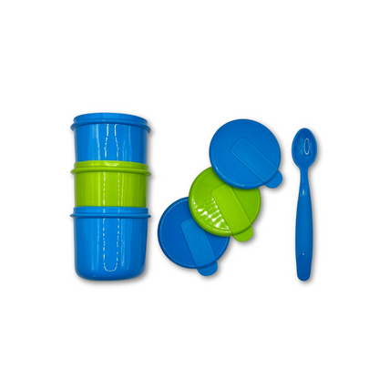 Pack de 3 Pocillos con Cuchara - Azul y Verde | The Baby Nation