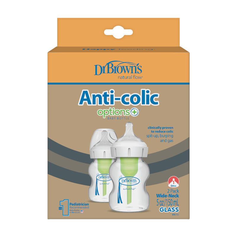 Pack de 2 Mamaderas de Vidrio Anticólicos Boca Ancha - 150ml