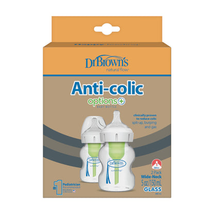 Pack de 2 Mamaderas de Vidrio Anticólicos Boca Ancha - 150ml