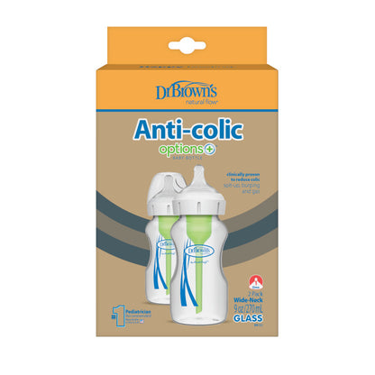 Pack de 2 Mamaderas de Vidrio Anticólicos Boca Ancha - 270ml