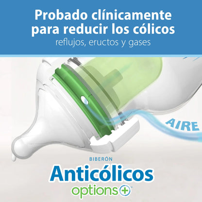 Pack de 3 Mamaderas Anticólicos Boca Ancha Options+  270ml | Dr. Brown's