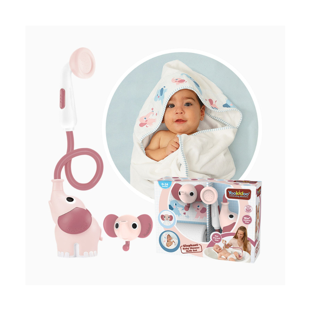Set de Baño Ducha Elefante y Toalla - Rosa | Yookidoo