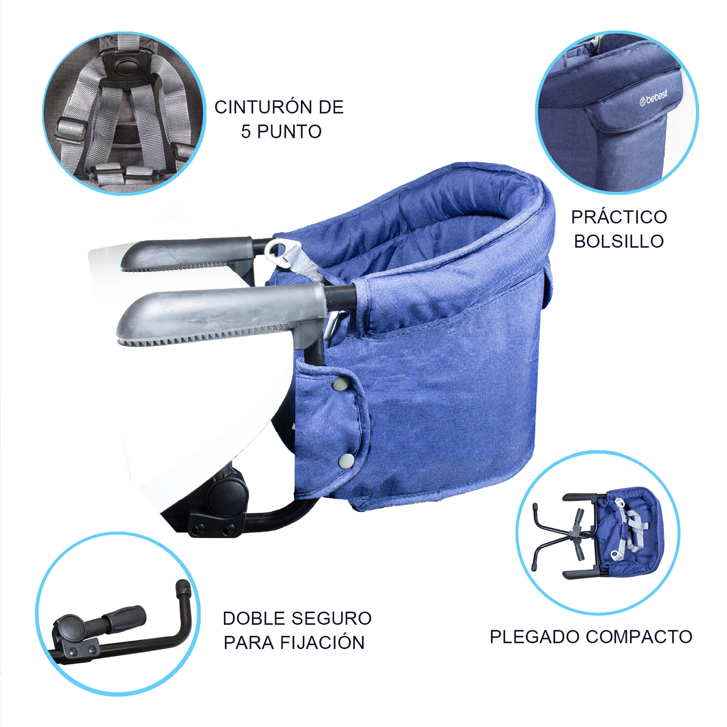Silla de Comer Eat & Bear - Sujeción de Mesa Portable - Azul | Bebesit