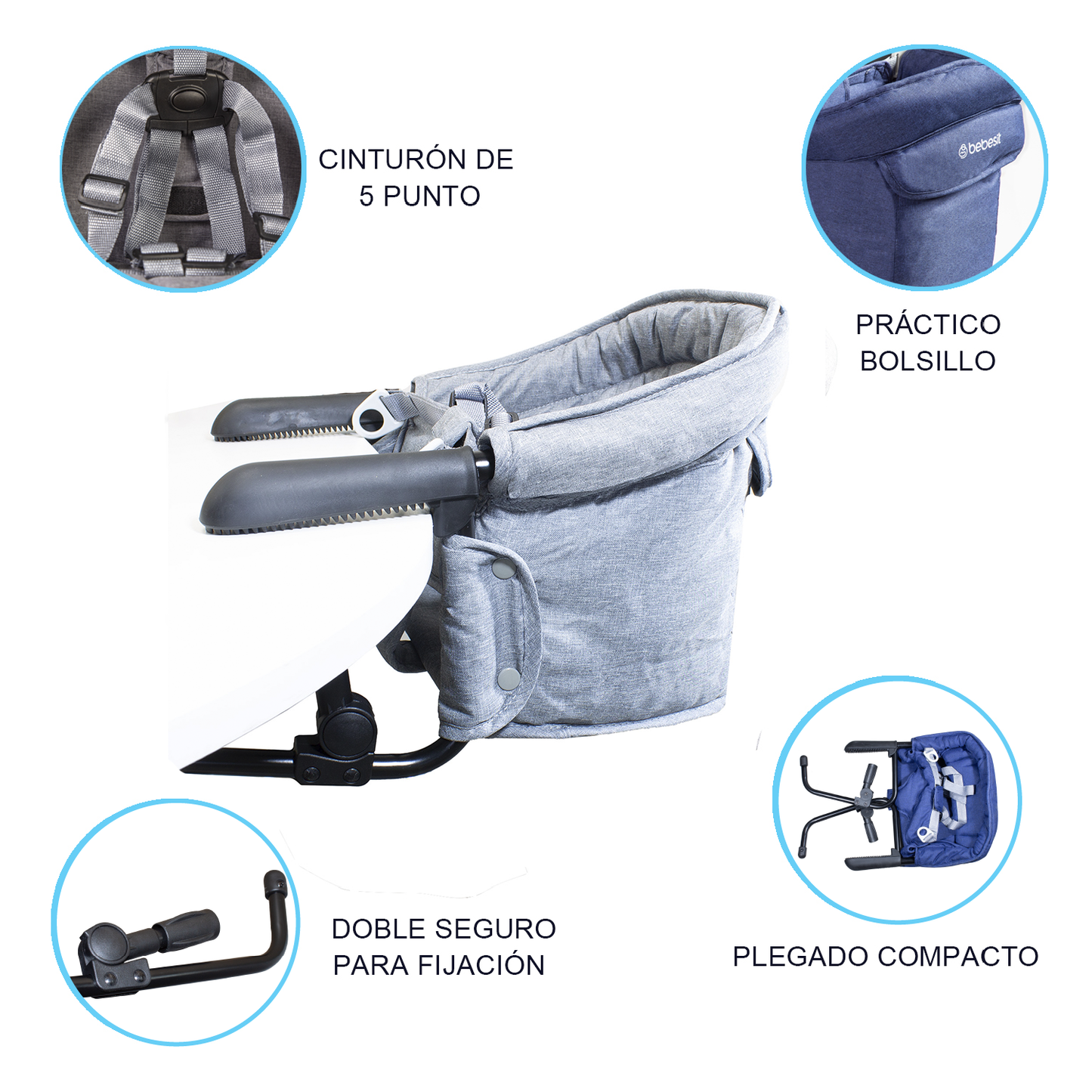 Silla de Comer Eat & Bear - Sujeción de Mesa Portable - Gris | Bebesit