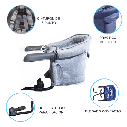 Silla de Comer Eat & Bear - Sujeción de Mesa Portable - Gris | Bebesit
