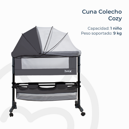 Cuna Colecho Cozy con Colchón Mosquitero y Canasto - Negro | Huvi