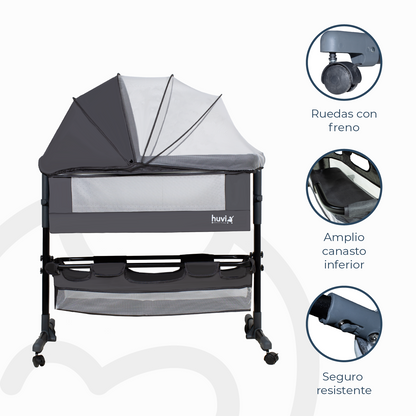 Cuna Colecho Cozy con Colchón Mosquitero y Canasto - Negro | Huvi