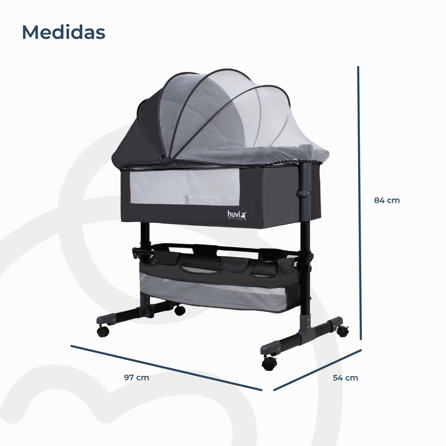 Cuna Colecho Cozy con Colchón Mosquitero y Canasto - Negro | Huvi