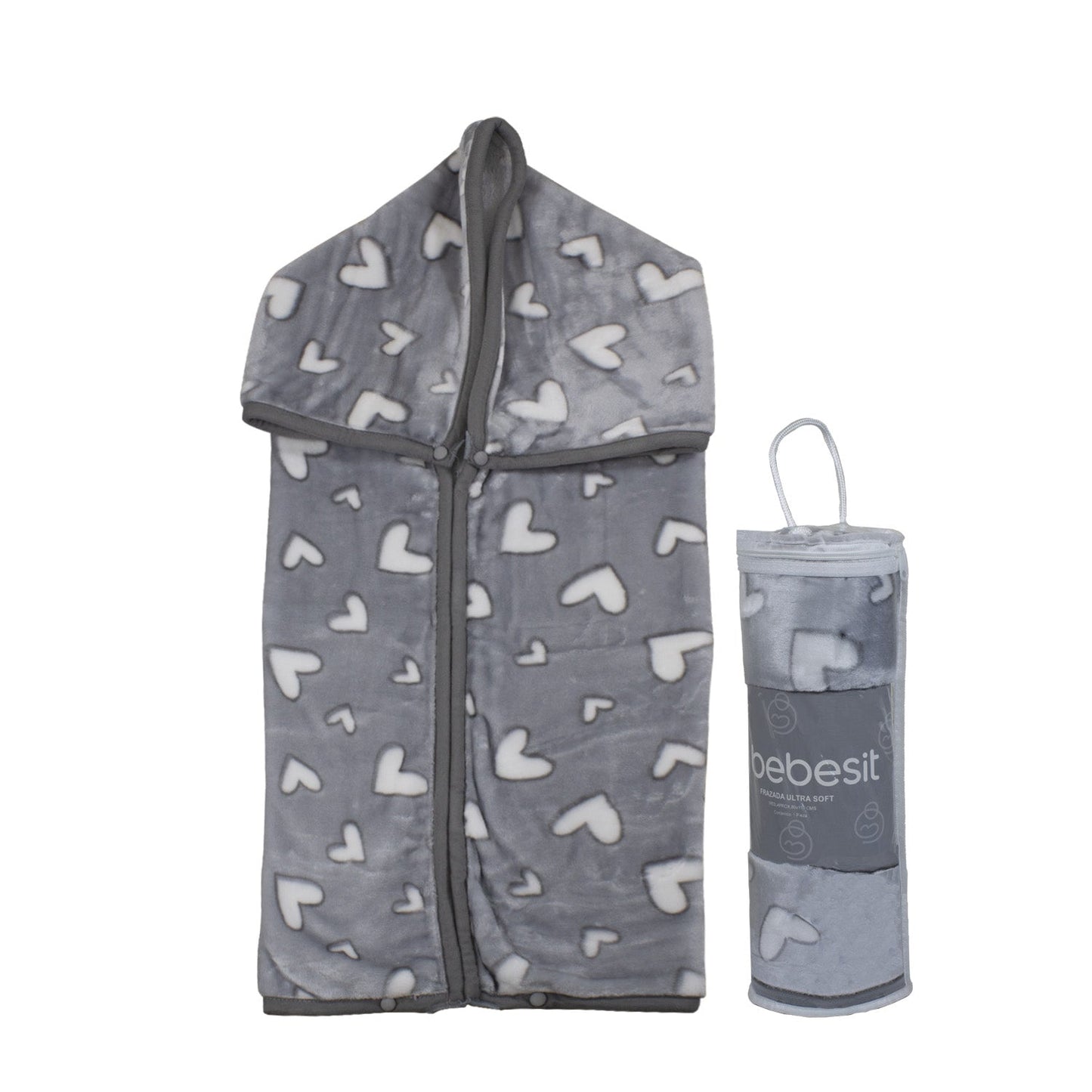 Saco con Broche Ultra Soft - Corazones - Gris | Bebesit
