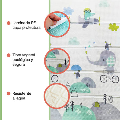 Alfombra Antigolpes Infantil Plegable con Bolso - 180x120 - Ciudad y Elefante | Bebesit