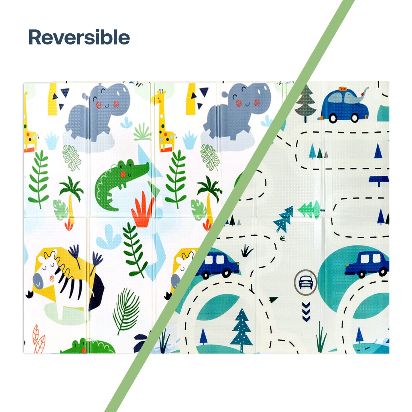 Alfombra Antigolpes Infantil Plegable con Bolso - 180x120 - Auto y Jungla | Bebesit