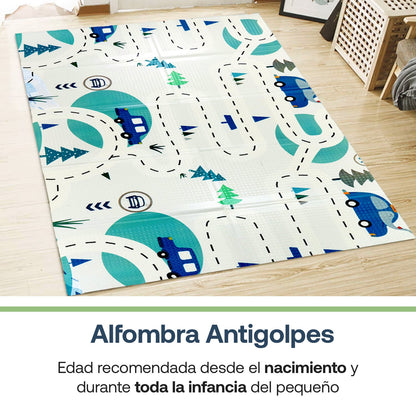 Alfombra Antigolpes Infantil Plegable con Bolso - 180x120 - Auto y Jungla | Bebesit