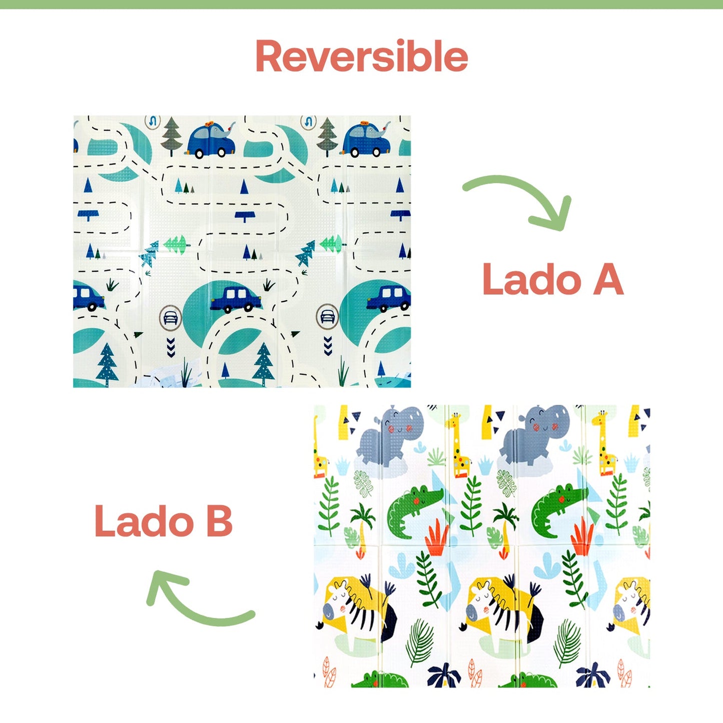 Alfombra Antigolpes Infantil Plegable con Bolso - 180x120 - Auto y Jungla | Bebesit