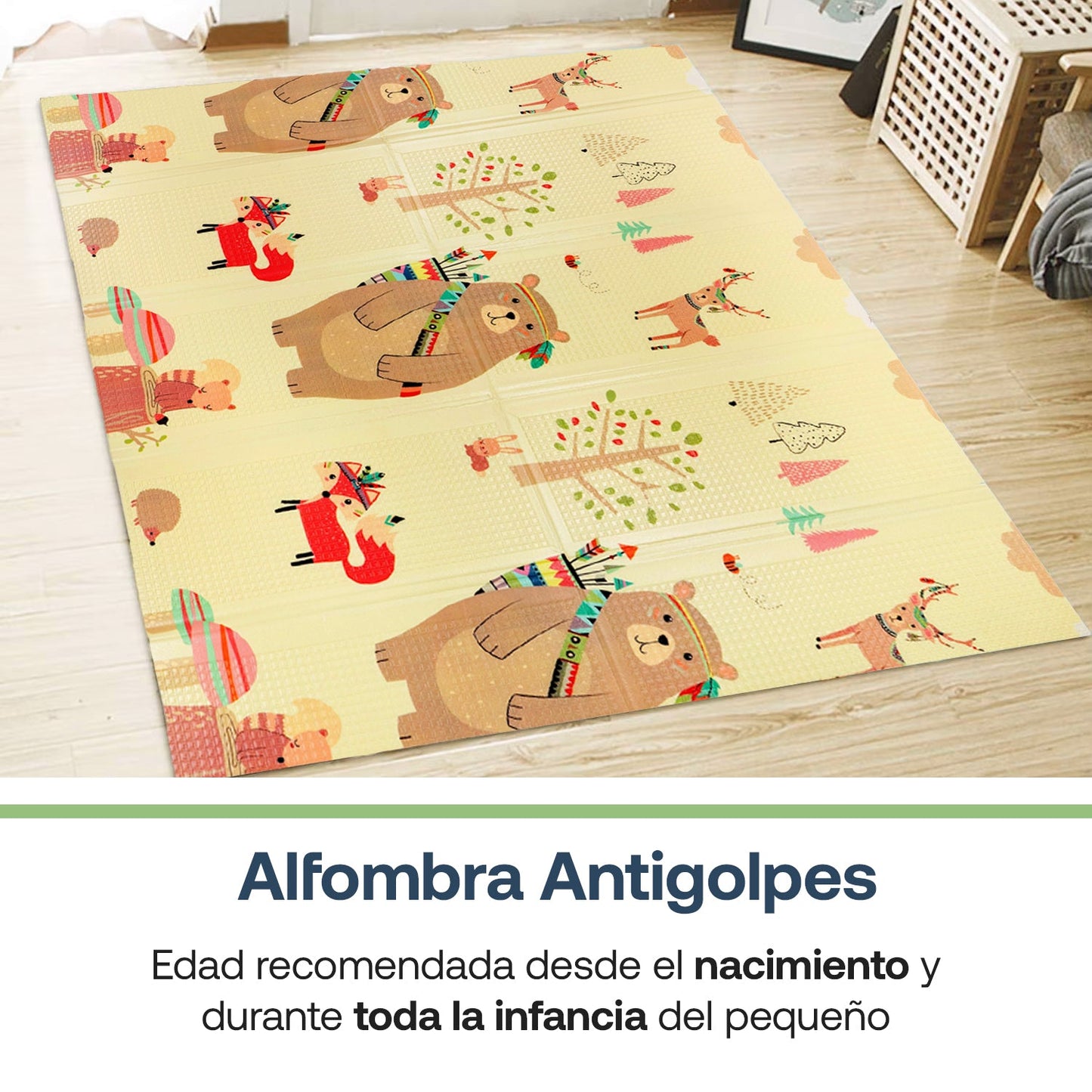Alfombra Antigolpes Infantil Plegable con Bolso - 180x120 - Oso y Oceano | Bebesit