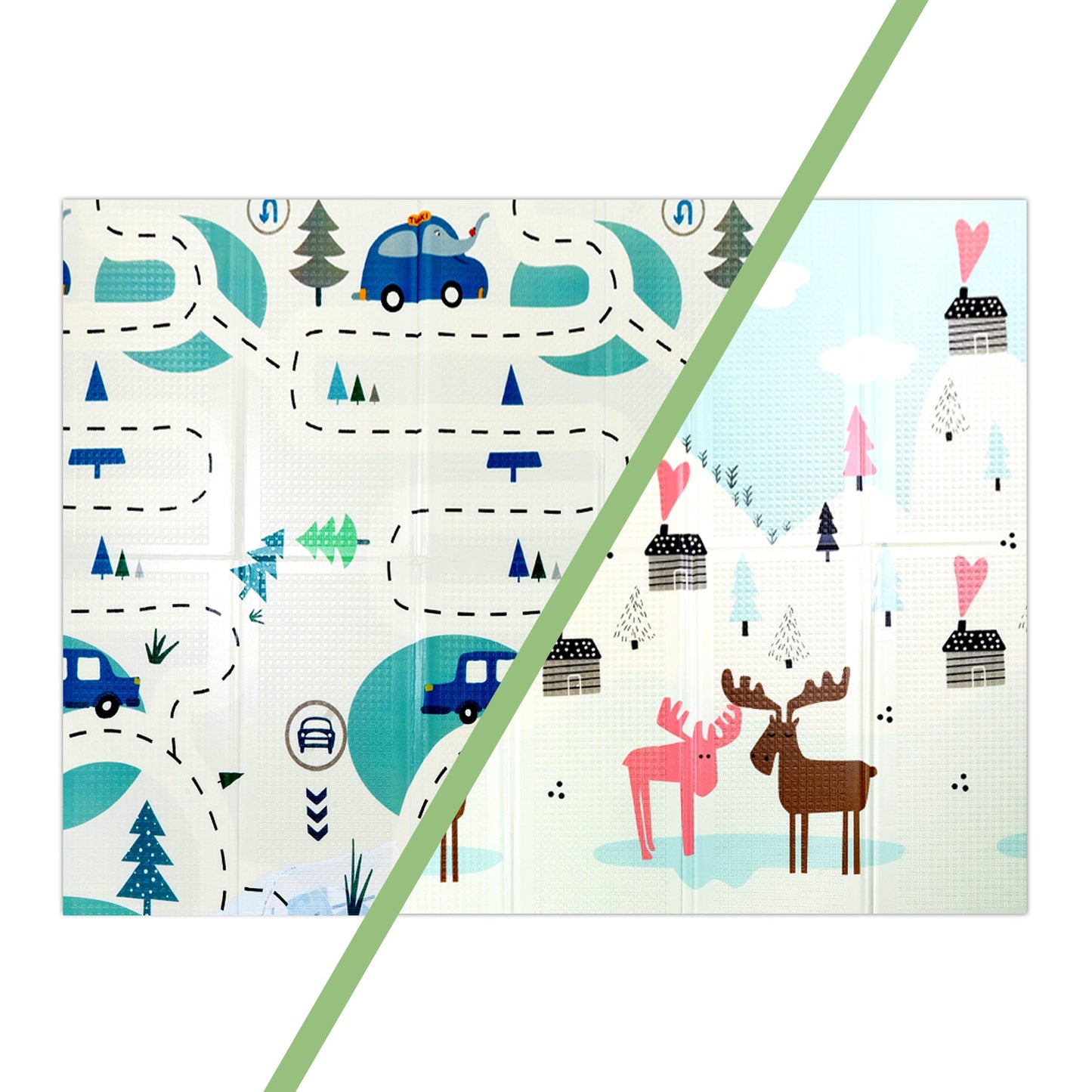 Alfombra Antigolpes Infantil Plegable con Bolso - 180x200 - Auto y Montaña | Bebesit