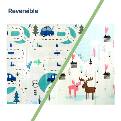 Alfombra Antigolpes Infantil Plegable con Bolso - 180x200 - Auto y Montaña | Bebesit