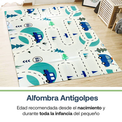 Alfombra Antigolpes Infantil Plegable con Bolso - 180x200 - Auto y Montaña | Bebesit