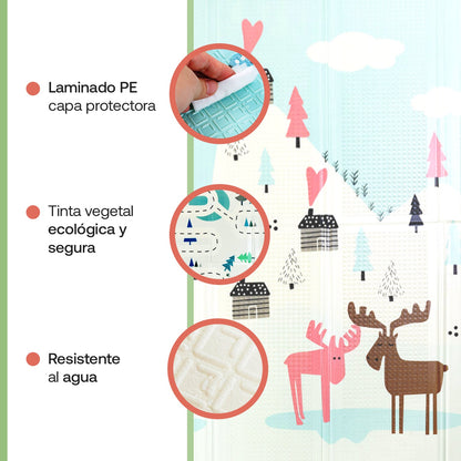 Alfombra Antigolpes Infantil Plegable con Bolso - 180x200 - Auto y Montaña | Bebesit