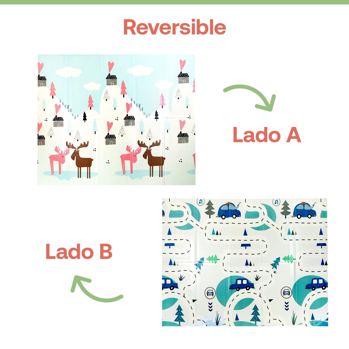 Alfombra Antigolpes Infantil Plegable con Bolso - 180x200 - Auto y Montaña | Bebesit