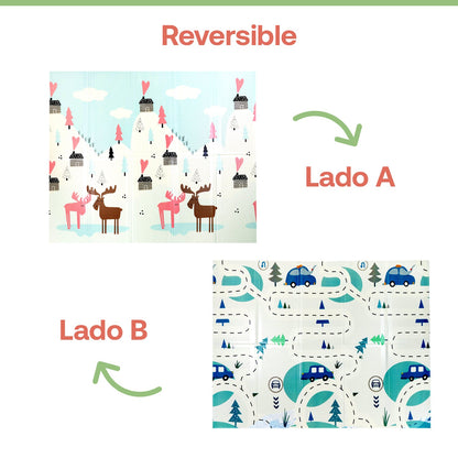 Alfombra Antigolpes Infantil Plegable con Bolso - 180x200 - Auto y Montaña | Bebesit