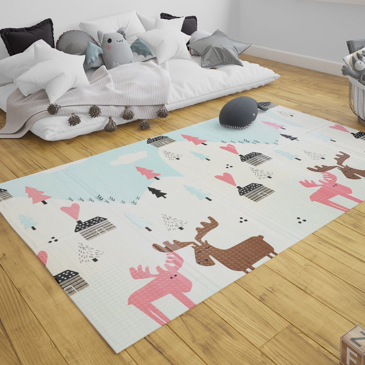 Alfombra Antigolpes Infantil Plegable con Bolso - 180x200 - Auto y Montaña | Bebesit