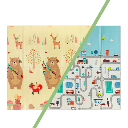 Alfombra Antigolpes Infantil Plegable con Bolso - 180x200 - Oso y Ciudad | Bebesit