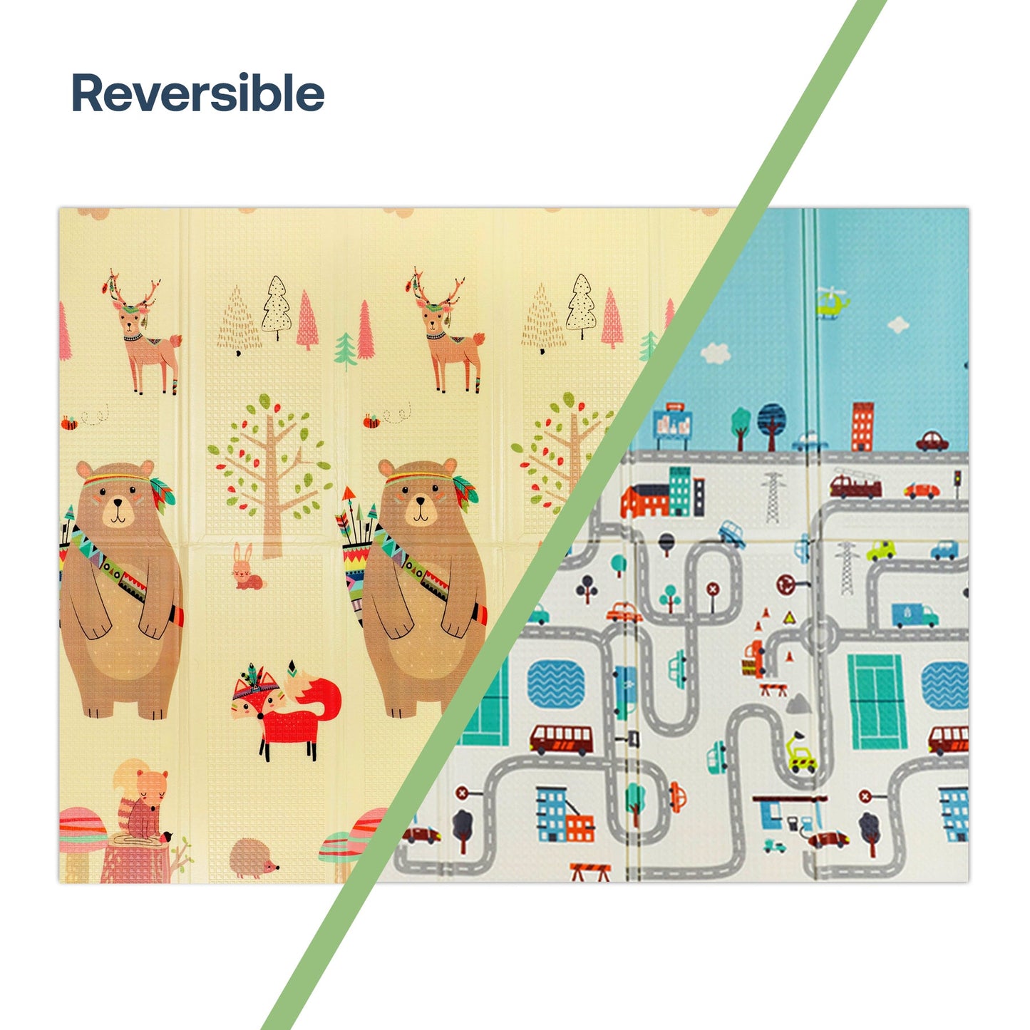 Alfombra Antigolpes Infantil Plegable con Bolso - 180x200 - Oso y Ciudad | Bebesit