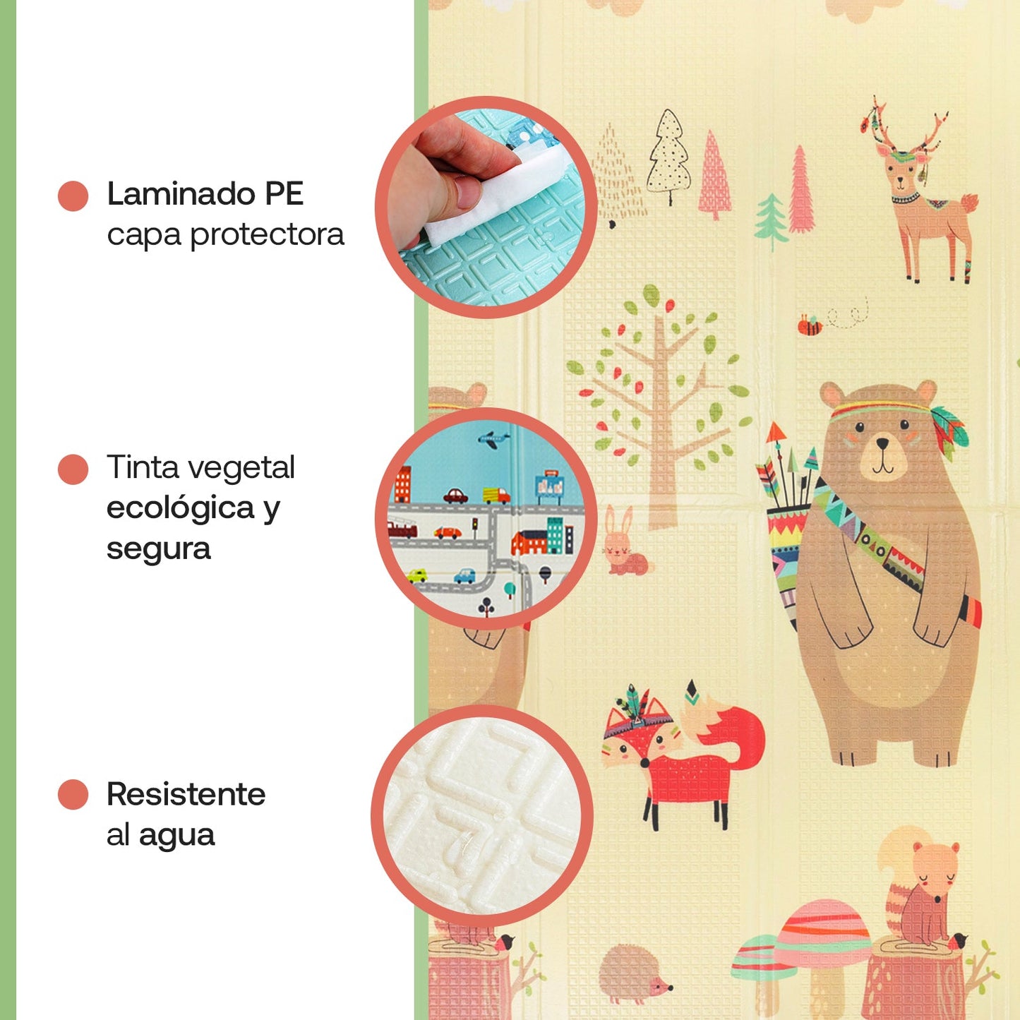 Alfombra Antigolpes Infantil Plegable con Bolso - 180x200 - Oso y Ciudad | Bebesit