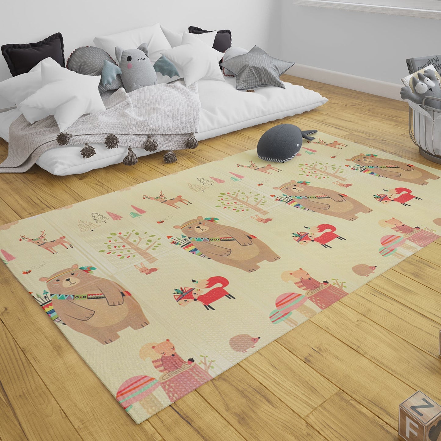 Alfombra Antigolpes Infantil Plegable con Bolso - 180x200 - Oso y Ciudad | Bebesit