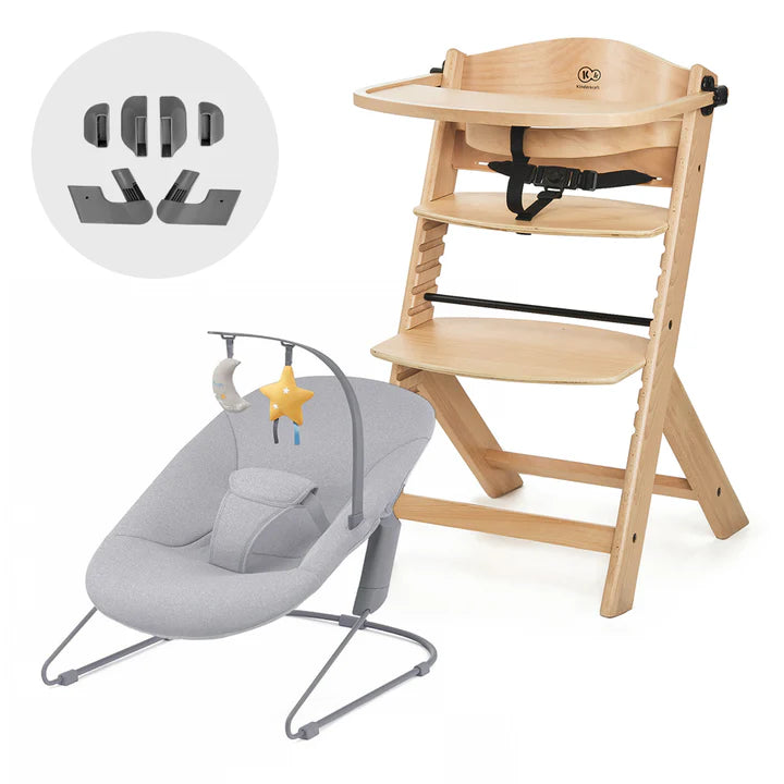 Pack Recién Nacidos: Silla de Comer Evolutiva 4 en 1 Enock + Mecedora Calmee - Wooden Natural | Kinderkraft