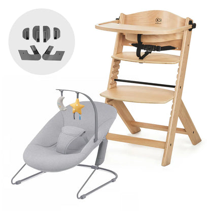 Pack Recién Nacidos: Silla de Comer Evolutiva 4 en 1 Enock + Mecedora Calmee - Wooden Natural | Kinderkraft