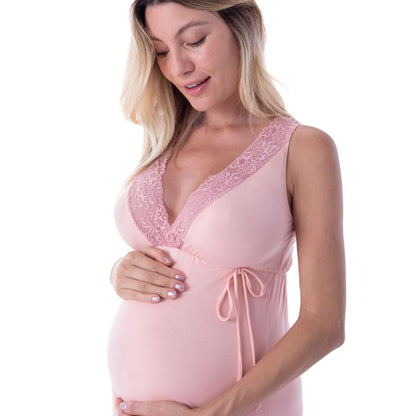 Camisa de Dormir de Embarazo y Lactancia - Rosado