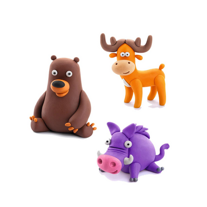 Set de 6 Potes de Arcilla para Modelar: Animales del Bosque - Oso, Ciervo, Cerdo